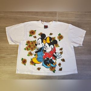 Vintage Mickey & Minnie Sunflower Cropped Tee, size M